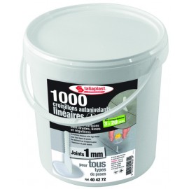 Croisillons auto-nivelants linéaires 1mm Taliaplast en seau de 1000 pièces pour pose carrelage sans désaffleur