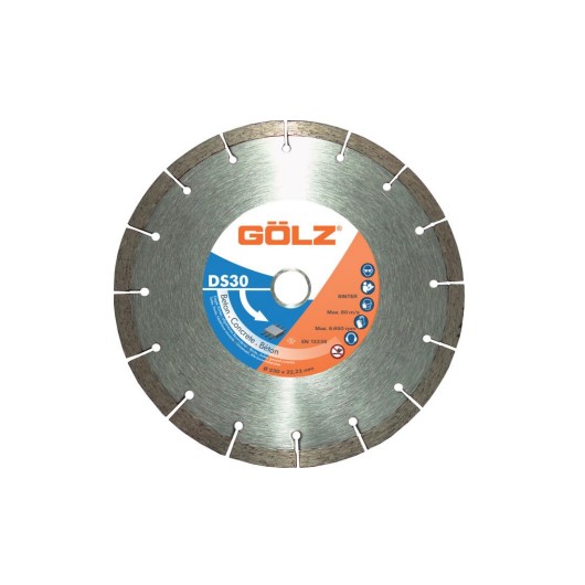 DISQUE DIAMANT DS30, COUPE A SEC OU A EAU POUR MEULEUSE OU RAINUREUSE - Ø 230 MM / ALESAGE 22.23 MM - BETON - GOLZ