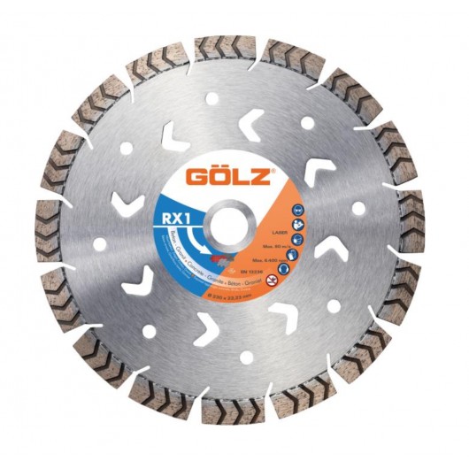 DISQUE DIAMANT RX1, COUPE A SEC POUR MEULEUSE OU RAINUREUSE - Ø 125 MM / ALESAGE 22.23 MM - BETON, GRANIT - GOLZ