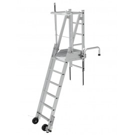 Échelle plateforme télescopique Tubesca Prémur en aluminium avec crochets pour banche et garde-corps de sécurité