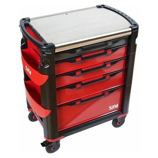 Servante 41 - 5 Tiroirs - Rouge - Plateau Inox - Sam Outillage