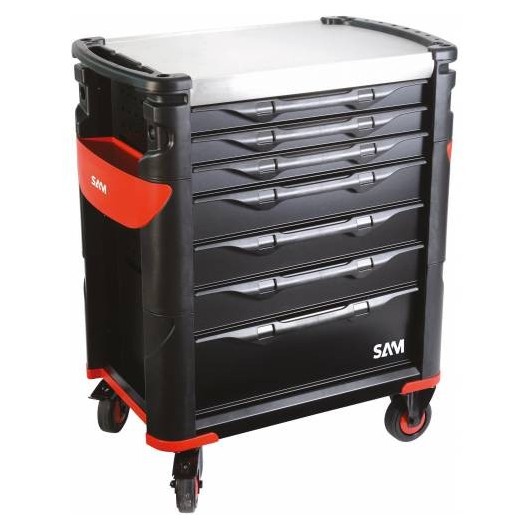 Servante 41 - 7 Tiroirs - Noire - Plateau Inox - Sam Outillage