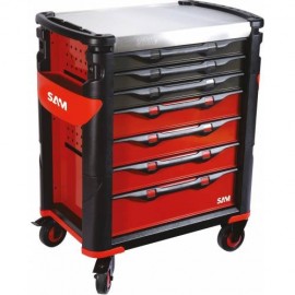 Servante 41 - 7 Tiroirs - Rouge - Plateau Inox - Sam Outillage