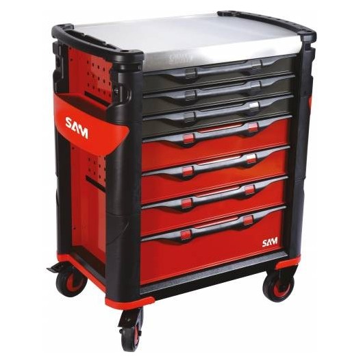 Servante 41 - 7 Tiroirs - Rouge - Plateau Inox - Sam Outillage