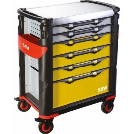 Servante 41 - 6 Tiroirs - Jaune Et Grise - Plateau Inox - Sam Outillage