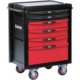 Servante 40 - 6 Tiroirs - Rouge - Plateau Aluminium - Sam Outillage