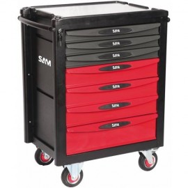 Servante 40 - 7 Tiroirs - Rouge - Plateau Aluminium - Sam Outillage