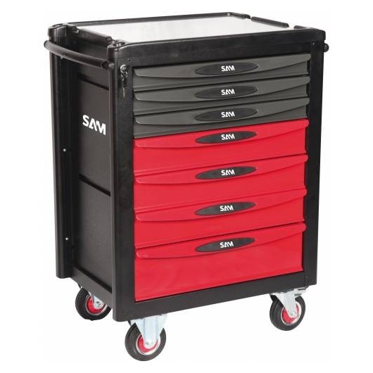 Servante 40 - 7 Tiroirs - Rouge - Plateau Aluminium - Sam Outillage