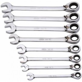 Jeu de 8 clés mixtes à cliquet articulées SAM Outillage 50-CTJ8 dans son coffret ouvert