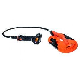 Ponceuse ITE sans fil IMER FOX vue d'ensemble avec disque Ø 200 mm et carter coloris orange et noir