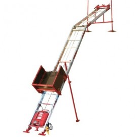 Monte-matériaux Altrad MV10M électrique déployé sur chantier avec chariot chargé