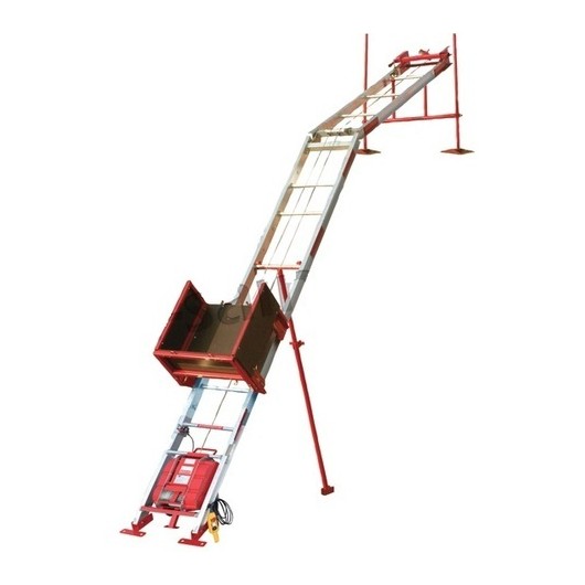 Monte-matériaux Altrad MV10M électrique déployé sur chantier avec chariot chargé