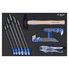 Module mousse EVAWAVE King Tony 990226MRE1 avec 6 grandes clés mixtes, marteau rivoir, pince étau et clés mâles.