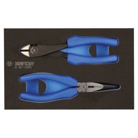 Plateau mousse EVA King Tony 940112GPV avec pince coupante diagonale et pince à becs demi-ronds.