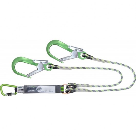 KRATOS SAFETY - Longe tressée 1,50 m en fourche avec absorbeur d’énergie et mousquetons aluminium vert 