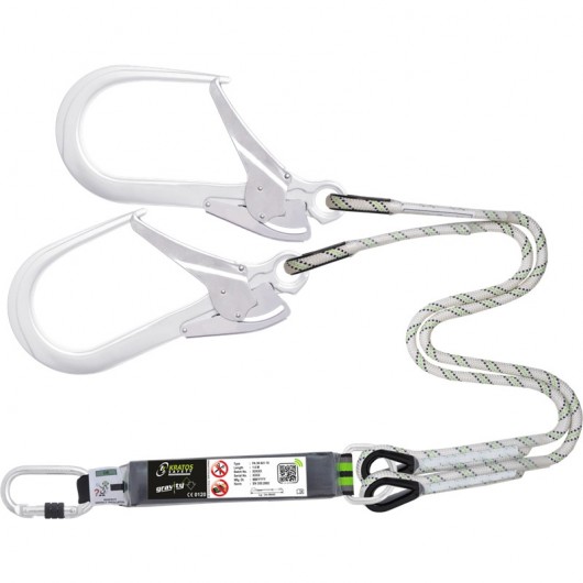 KRATOS SAFETY - Longe fourche en corde tressée avec absorbeur d’énergie et connecteurs aluminium, lg. 1,50 m 