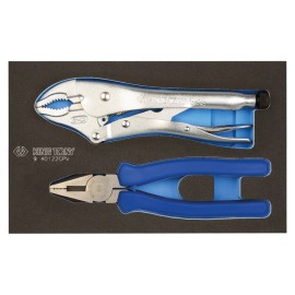 Plateau mousse EVA King Tony 940122GPV avec pince étau et pince universelle.