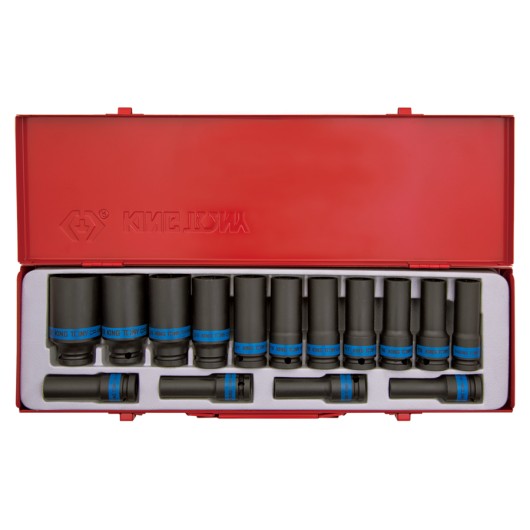 KING TONY - Coffret de douilles longues choc 1/2" 15pcs version 21-24-27-30-32mm