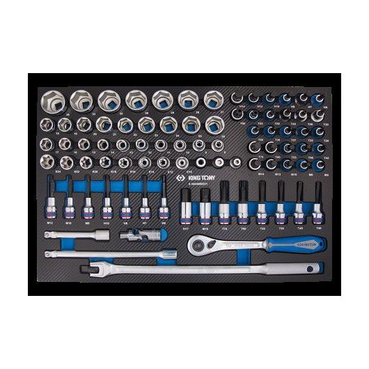 KING TONY - Plateau EVAWAVE de douilles, douilles tournevis TORX®, XZN® et 6 pans et accessoires 1/2" - 84 pièces