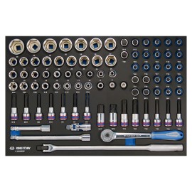 KING TONY 94584MRE : Plateau EVAWAVE de douilles, douilles tournevis TORX®, XZN® et 6 pans et accessoires 1/2" - 84 pièces