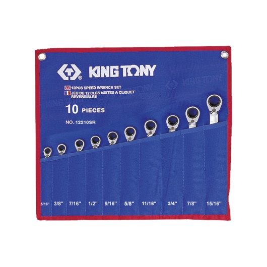 KING TONY - Trousse de 10 clés à cliquet réversible pouce 5/16" à 15/16"