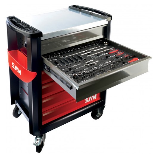 SAM OUTILLAGE - SERVANTE SERVI-630N 6 tiroirs + composition Maintenance industrielle 224 outils en module mousse