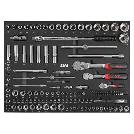 SAM OUTILLAGE - Servante série 30N 6 tiroirs grise + composition Mécanique 239 outils en module mousse