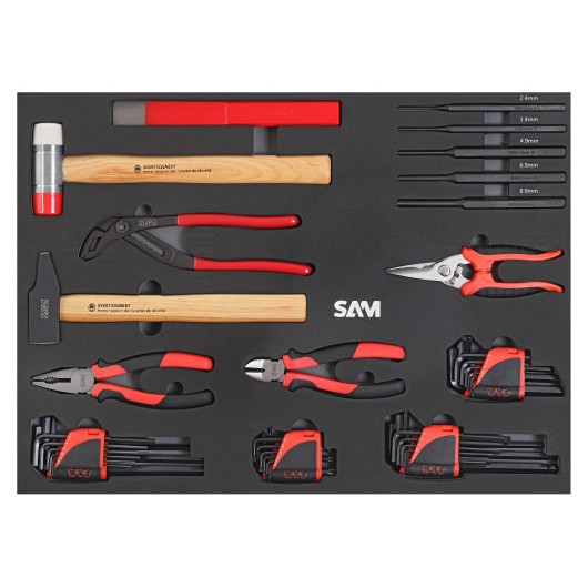SAM OUTILLAGE - Servante série 30N 6 tiroirs grise + composition Mécanique 239 outils en module mousse
