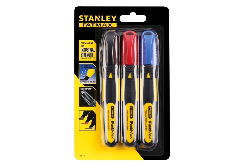 STANLEY - Marqueur 3 Couleurs Pointe Large Biseautee - Carte 3Pcs - Fatmax