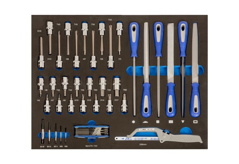 IRIMO - Module mousse 3/3 Douilles tournevis, limes et scie - 44 pièces