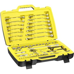 STANLEY - Coffret De Douilles ¼’’ + ½’’ + Clés Mixtes - Jeu De 50 Pcs - Fatmax