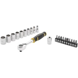 STANLEY - Cliquet 120 Dents ¼’’ Fatmax + 10 Douilles + 10 Embouts + Porte-Embout – 22 Pcs