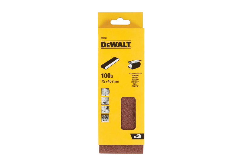 DEWALT - Abrasif pour ponceuses a bande - multi-usages pour bois / peinture / métal grain 100 - 75 x 457 mm DEWALT - Abrasif pour ponceuses a bande - multi-usages pour bois / peinture / métal grain 100 - 75 x 457 mm