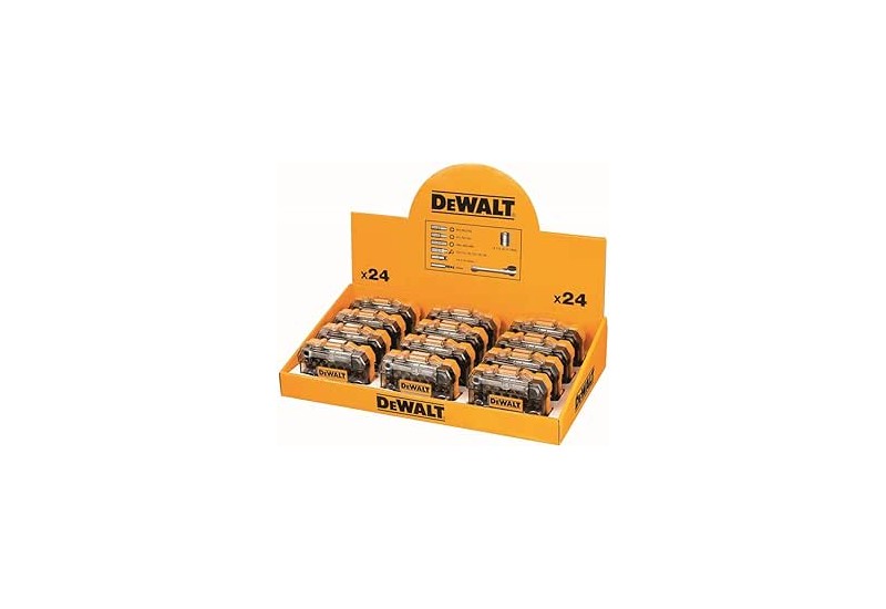 DEWALT - Présentoir de 12 coffrets de 24 pièces avec douilles et embouts 25 mm