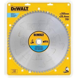 DEWALT - Lame de scie circulaire stationnaire 355 x 25,4 mm, 70 dents, MTCG/inox, angle d'attaque 10