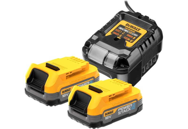 DEWALT - Pack 2 batteries POWERSTACK XR 18V 1.7Ah Li-Ion + chargeur