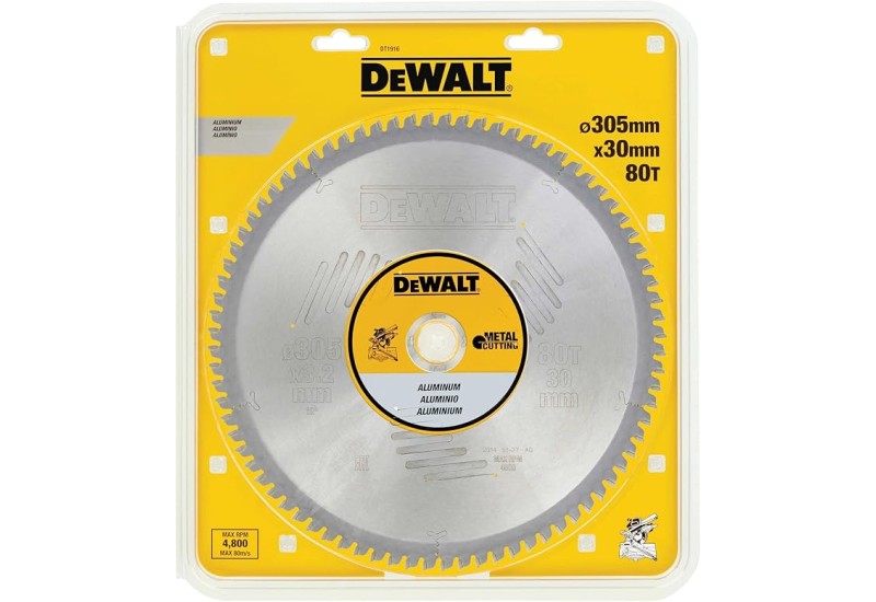 DEWALT - Lame de scie circulaire stationnaire 305 x 30 mm, 80 dents, TCG/Aluminium, angle d'attaque -5