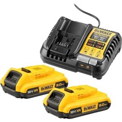 Pack 2 batteries DeWalt 18V 2Ah et chargeur rapide DCB1104