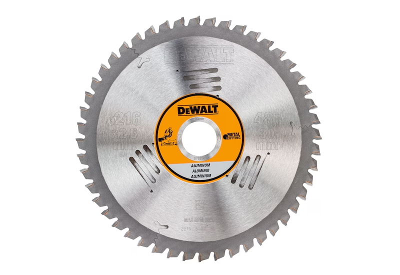 DEWALT - Lame de scie circulaire stationnaire 216 x 30 mm, 48 dents, TCG/Aluminium, angle d'attaque -5