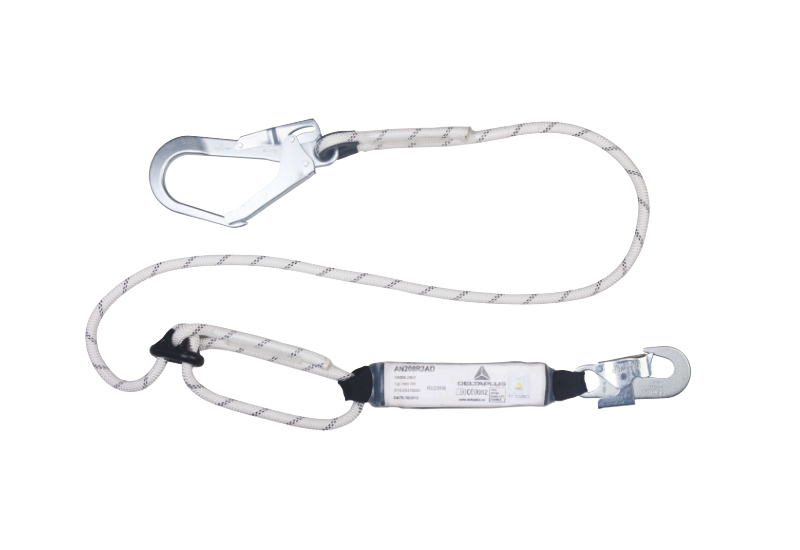 DELTA PLUS - Longe en corde tressée - Longe à absorbeur d'énergie à longueur réglable de 1,50 à 2m