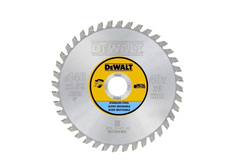 DEWALT - Lame de scie circulaire stationnaire 140 x 20,4 mm, 40 dents, MTCG/inox, angle d'attaque 10
