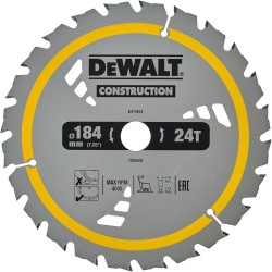 DEWALT - Lame de scie circulaire sans fil Construction, 184x20 mm, 24 dents
