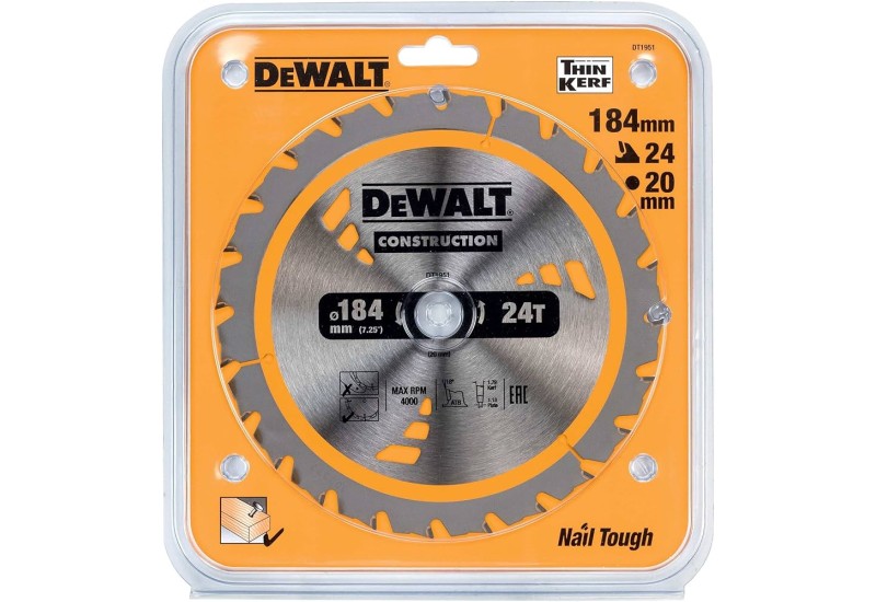 DEWALT - Lame de scie circulaire sans fil Construction, 184x20 mm, 24 dents DEWALT - Lame de scie circulaire sans fil Construction, 184x20 mm, 24 dents