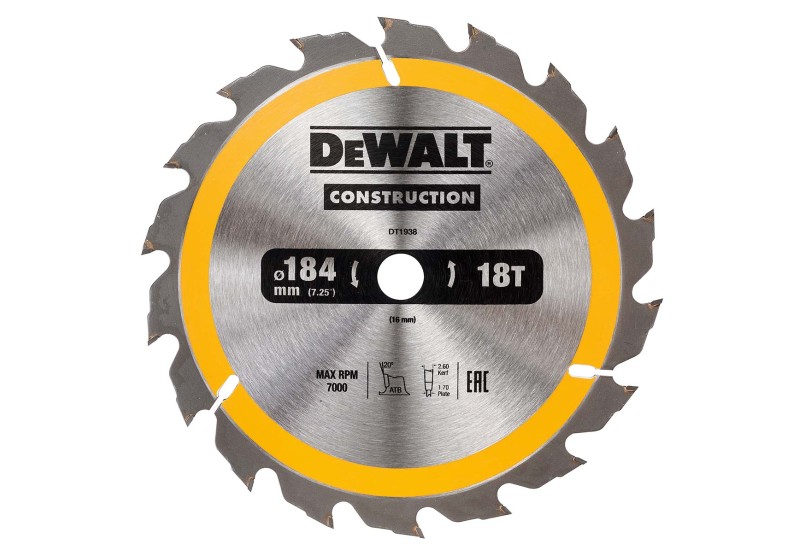 DEWALT - Lame de scie circulaire portative Construction, 184x16 mm, 18 dents DEWALT - Lame de scie circulaire portative Construction, 184x16 mm, 18 dents
