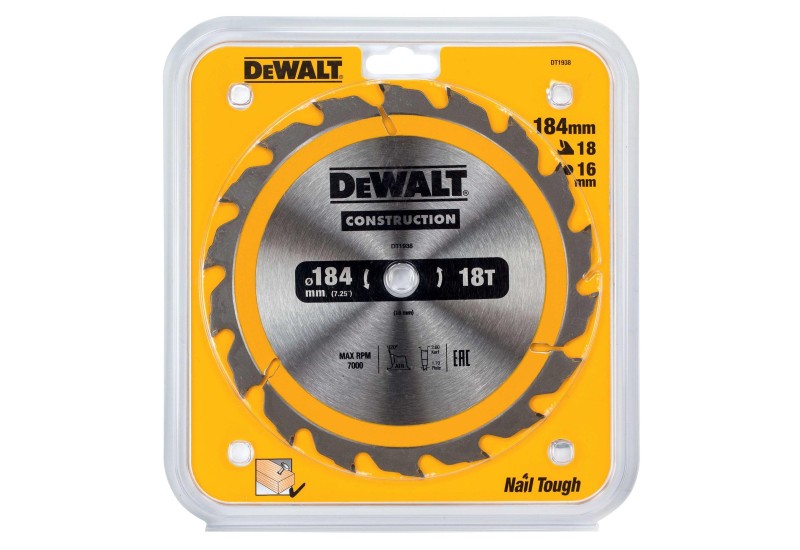 DEWALT - Lame de scie circulaire portative Construction, 184x16 mm, 18 dents DEWALT - Lame de scie circulaire portative Construction, 184x16 mm, 18 dents