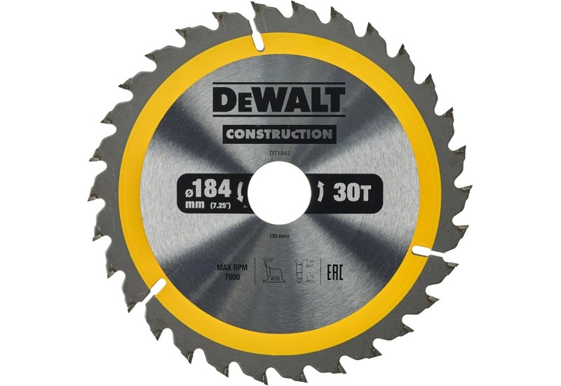 DEWALT - Lame de scie circulaire portative Construction, 184x30 mm, 30 dents