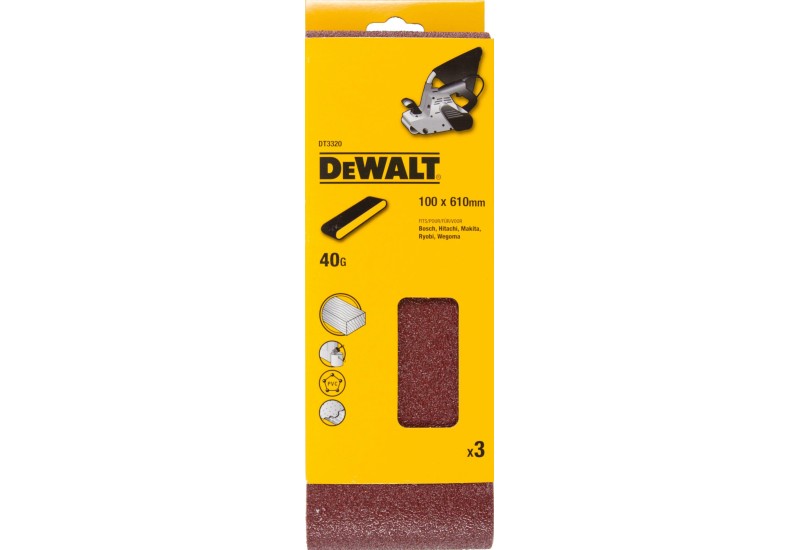 DEWALT - Abrasif pour ponceuses a bande - multi-usages pour bois / peinture / métal grain 40 - 100x610 mm DEWALT - Abrasif pour ponceuses a bande - multi-usages pour bois / peinture / métal grain 40 - 100x610 mm