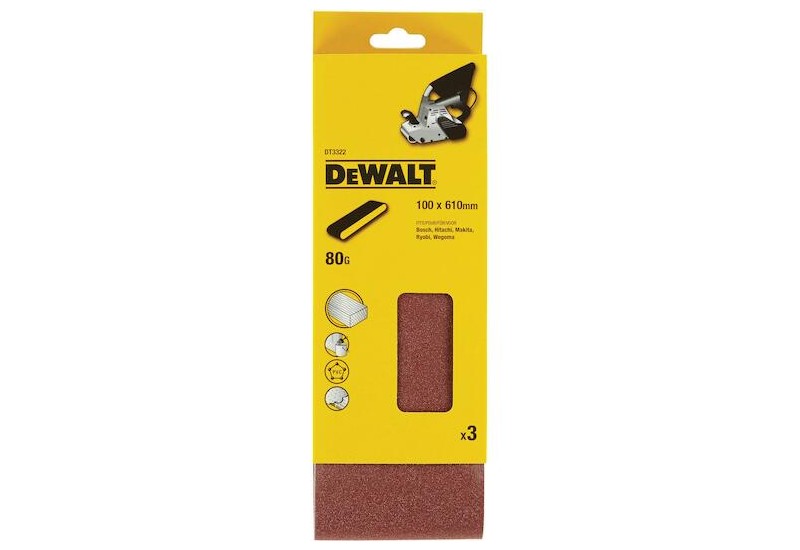DEWALT - Abrasif pour ponceuses a bande - multi-usages pour bois / peinture / métal grain 80 - 100 x 610 mm DEWALT - Abrasif pour ponceuses a bande - multi-usages pour bois / peinture / métal grain 80 - 100 x 610 mm