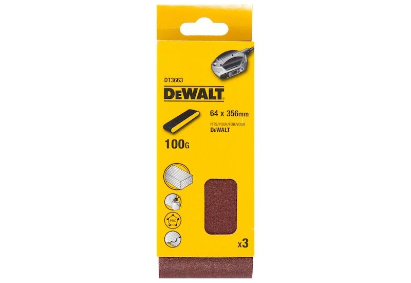 DEWALT - Abrasif pour ponceuses a bande compacte grain 100 64x356 mm DEWALT - Abrasif pour ponceuses a bande compacte grain 100 64x356 mm