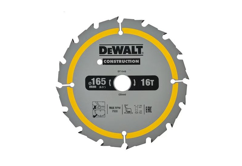 DEWALT - Lame de scie circulaire sans fil Construction, 165x20 mm, 16 dents DEWALT - Lame de scie circulaire sans fil Construction, 165x20 mm, 16 dents
